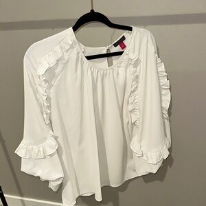 Vince Camuto White Ruffled 3/4 Sleeve Blouse